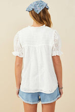 Load image into Gallery viewer, Womens Floral Eyelet Smocked Button Detail Top