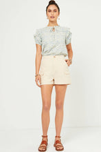 Load image into Gallery viewer, Womens Ditsy Print Tie Neck Ruffled Sleeve Top