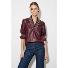 Load image into Gallery viewer, Smocking Ruffle Vegan Leather Blouse