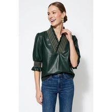 Load image into Gallery viewer, Smocking Ruffle Vegan Leather Blouse