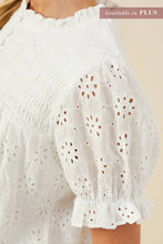 Load image into Gallery viewer, Womens Floral Eyelet Smocked Button Detail Top