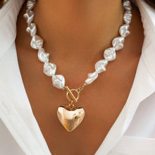 Load image into Gallery viewer, PEARL BEADED HEART CHARM TOGGLE NECKLACE