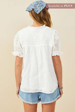 Load image into Gallery viewer, Womens Floral Eyelet Smocked Button Detail Top