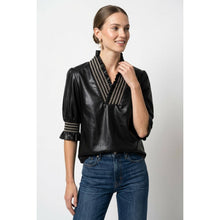 Load image into Gallery viewer, Smocking Ruffle Vegan Leather Blouse