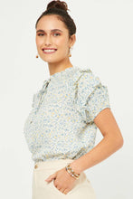 Load image into Gallery viewer, Womens Ditsy Print Tie Neck Ruffled Sleeve Top