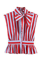 Load image into Gallery viewer, Striped Bow Tie Blouse