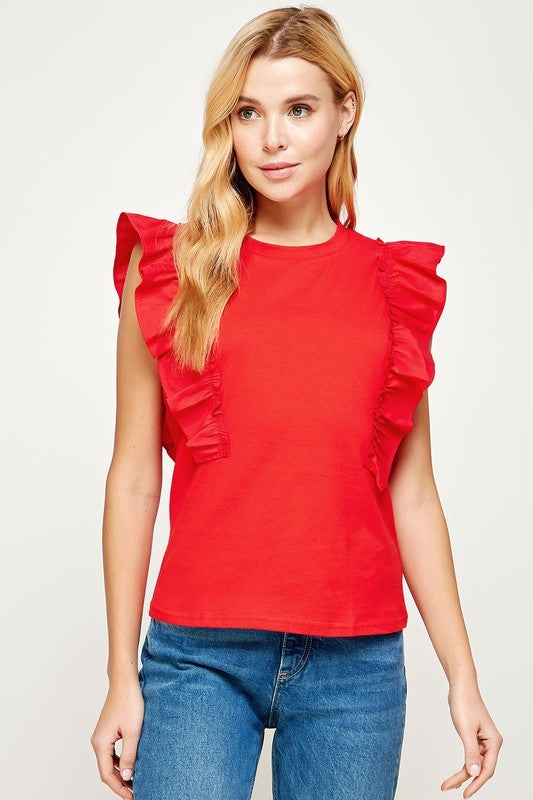 Poplin Sleeveless Ruffle Top