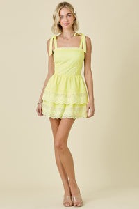 Yellow Mini Pleated Dress