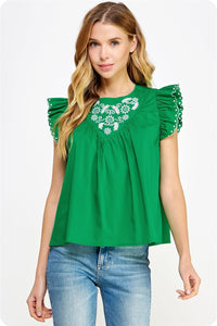 Embroidered Sleeveless Poplin Top