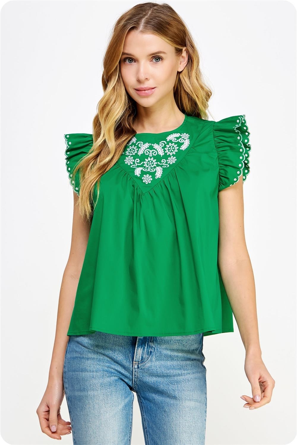 Embroidered Sleeveless Poplin Top