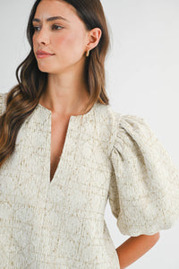 Tweed Puff Sleeve Mini Dress