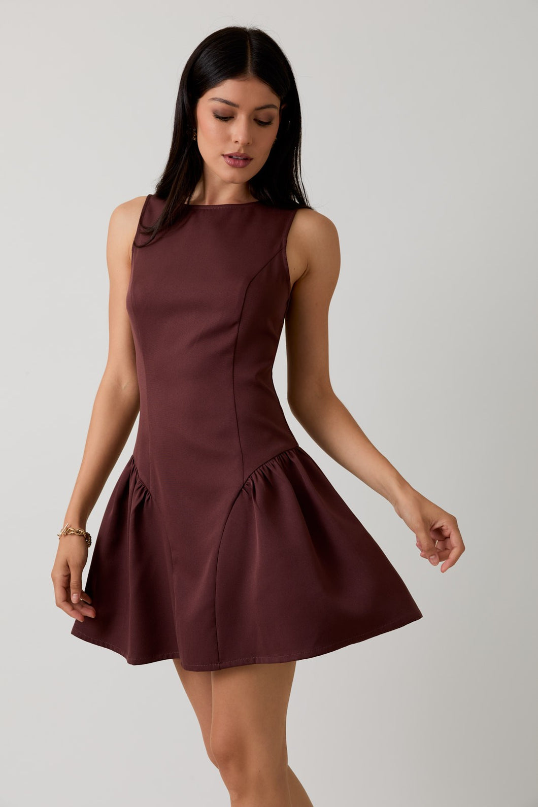Brown Sleeveless Low Waist Mini Dress