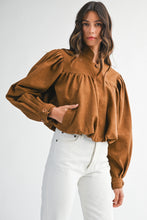 Load image into Gallery viewer, Suede Long Sleeve Bubble Hem Cropped Jacket
