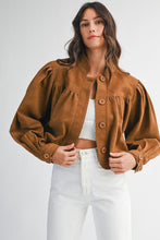 Load image into Gallery viewer, Suede Long Sleeve Bubble Hem Cropped Jacket
