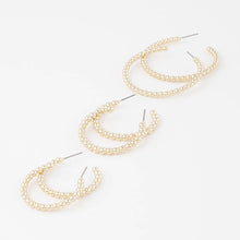 Load image into Gallery viewer, Pearl Bead Open Hoop Earrings Set
