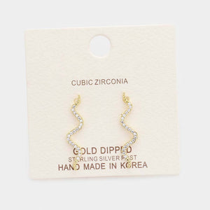 Cz Snake Drop Sterling Silver Post Earrings