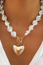 Load image into Gallery viewer, PEARL BEADED HEART CHARM TOGGLE NECKLACE
