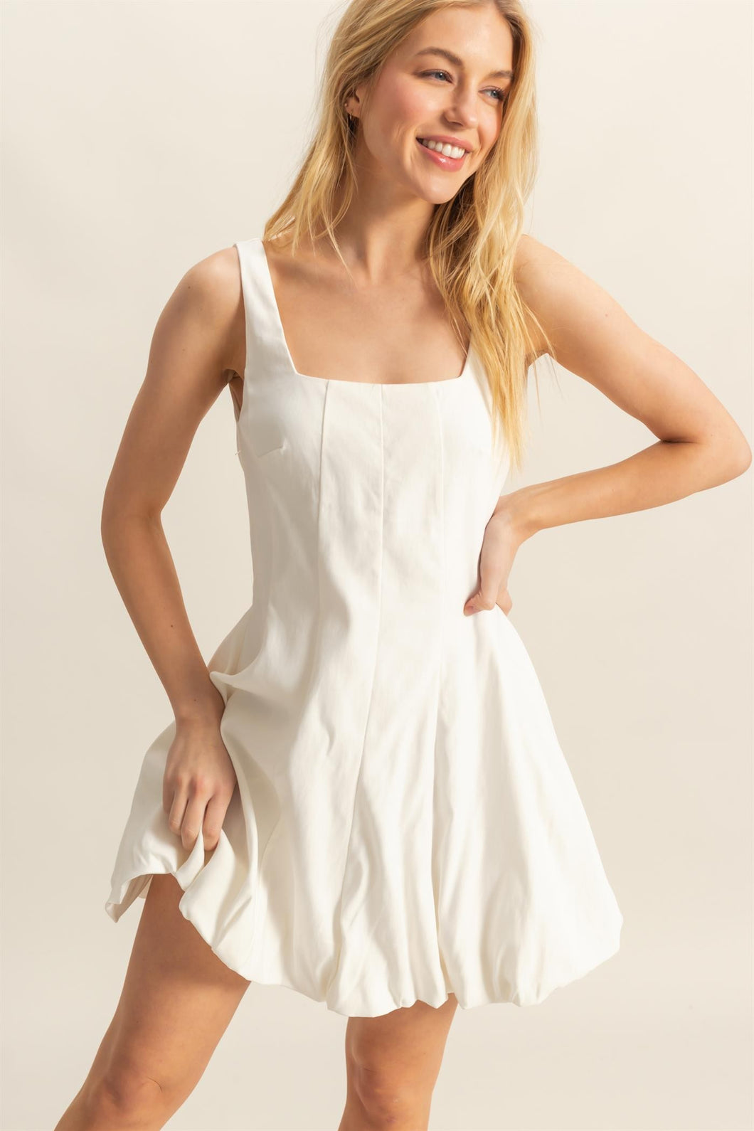 Bubble Hem Dress Off White