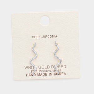 Cz Snake Drop Sterling Silver Post Earrings