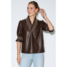 Load image into Gallery viewer, Smocking Ruffle Vegan Leather Blouse
