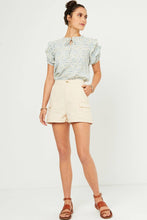 Load image into Gallery viewer, Womens Ditsy Print Tie Neck Ruffled Sleeve Top
