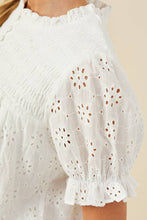 Load image into Gallery viewer, Womens Floral Eyelet Smocked Button Detail Top
