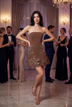 Load image into Gallery viewer, Floral Appliqué Embellished Tube Mini Dress
