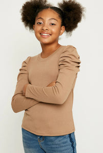 Pleated Puff Long Slv Top