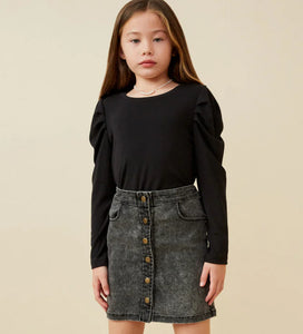 Pleated Puff Long Slv Top