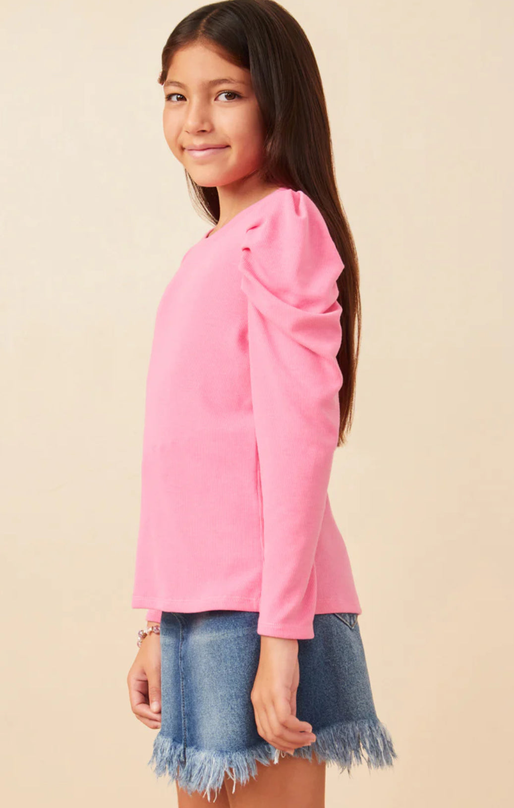 Pleated Puff Long Slv Top