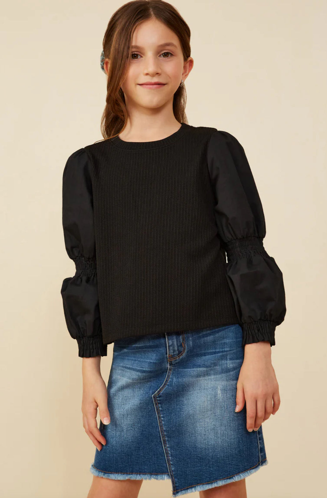 Black Peasant Sleeve Top