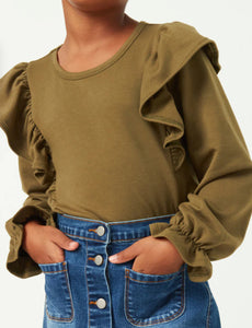Soft Cuffed Ruffled Top