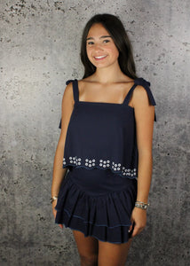 Scallop Tiered Navy Skirt