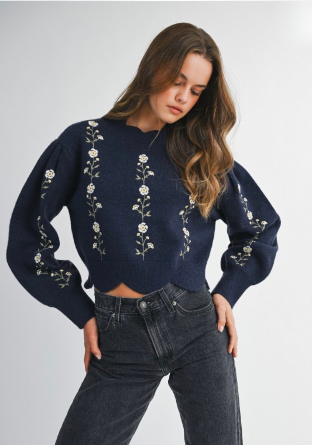 Floral Scalloped Sweater