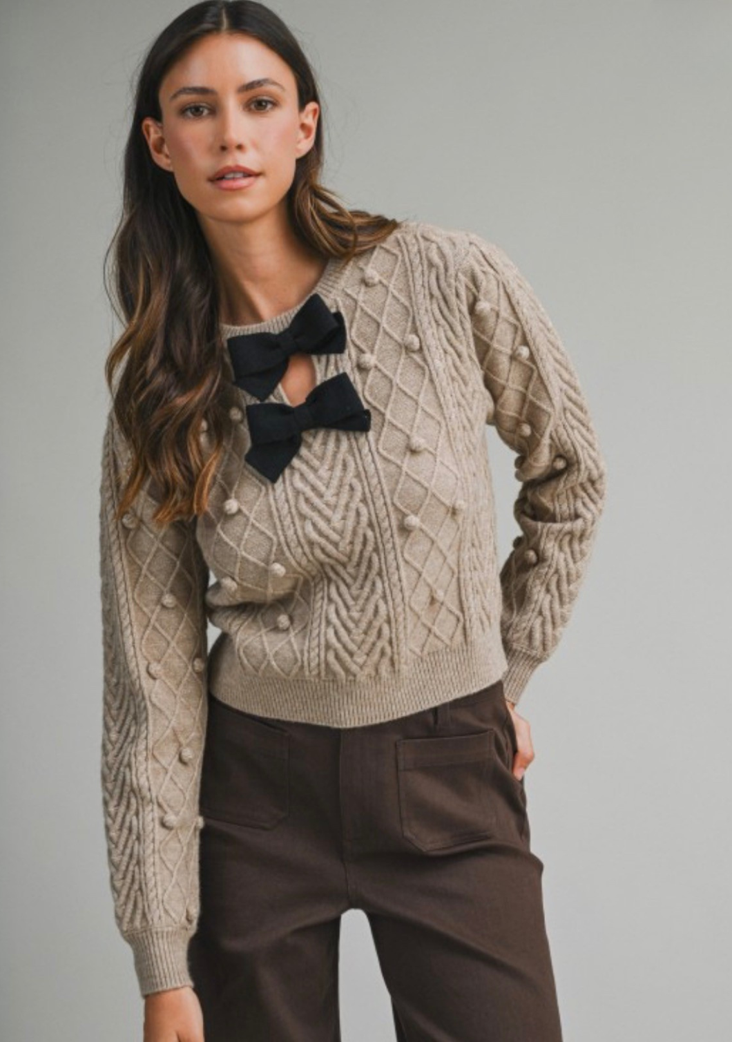 Cable Sweater with Bow