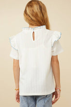 Load image into Gallery viewer, Girls Contrast Tipped Ruffled Ribbed Knit Top
