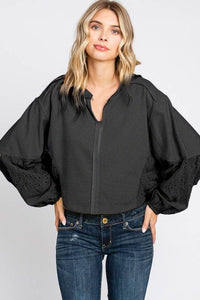 Washed  Batwing Sleeve Oversized Top