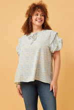 Load image into Gallery viewer, Womens Ditsy Print Tie Neck Ruffled Sleeve Top
