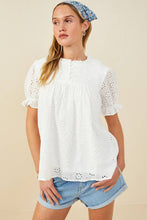 Load image into Gallery viewer, Womens Floral Eyelet Smocked Button Detail Top
