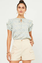 Load image into Gallery viewer, Womens Ditsy Print Tie Neck Ruffled Sleeve Top
