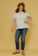 Load image into Gallery viewer, Womens Ditsy Print Tie Neck Ruffled Sleeve Top
