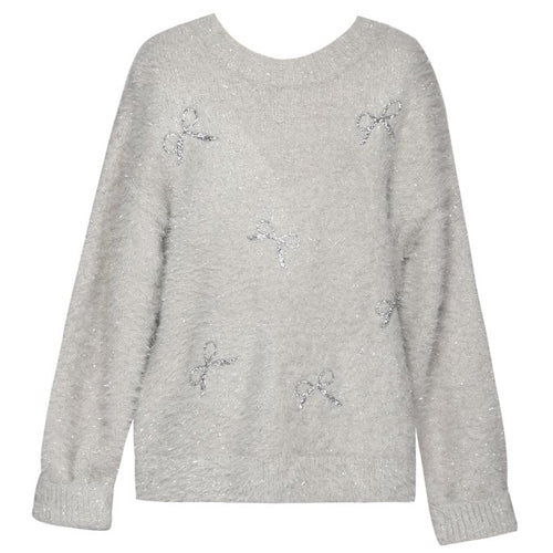 Fuzzy Grey Metallic Bow Top
