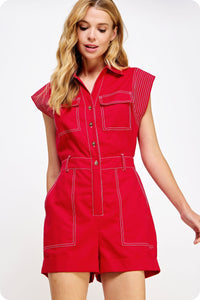 Red Linen Romper