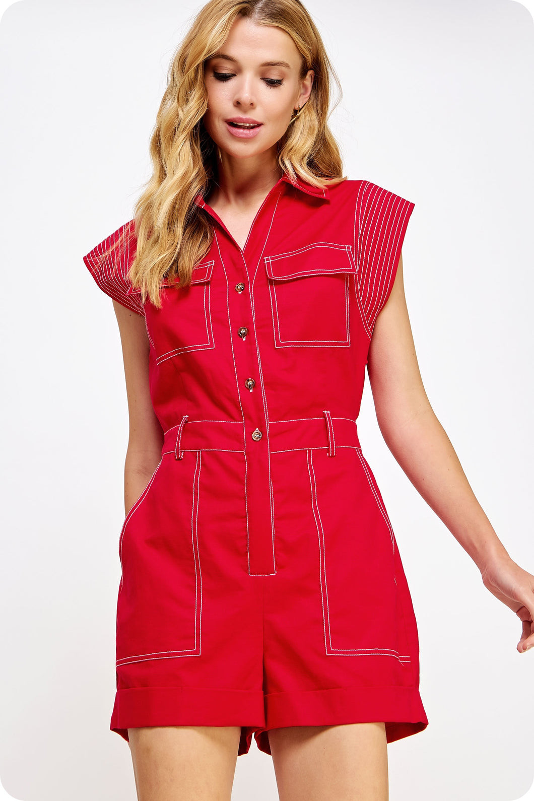 Red Linen Romper