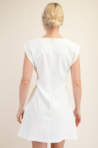 White Round Neck Pleated Dress